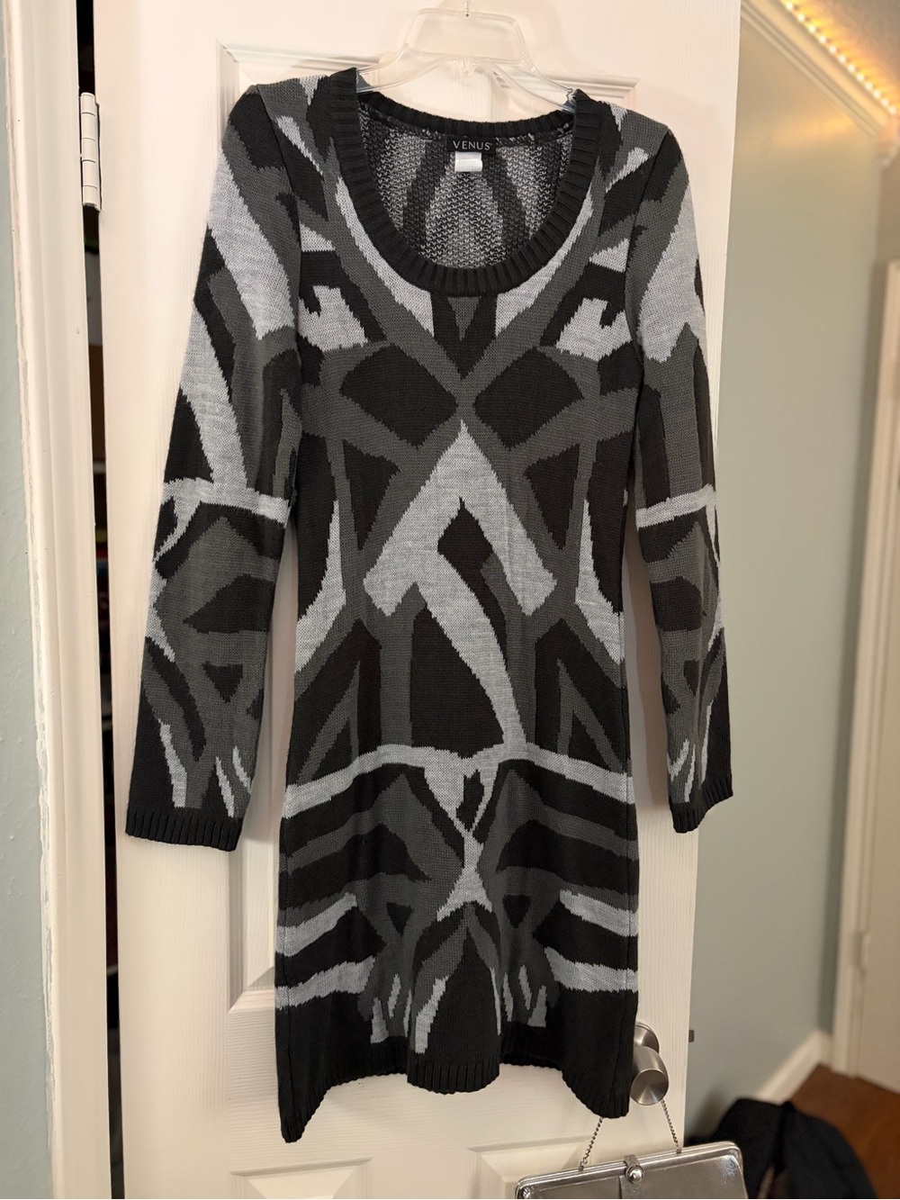 Y2K/2010s Venus Geometric Chunky Knit Bodycon Sweater Dress - Size S